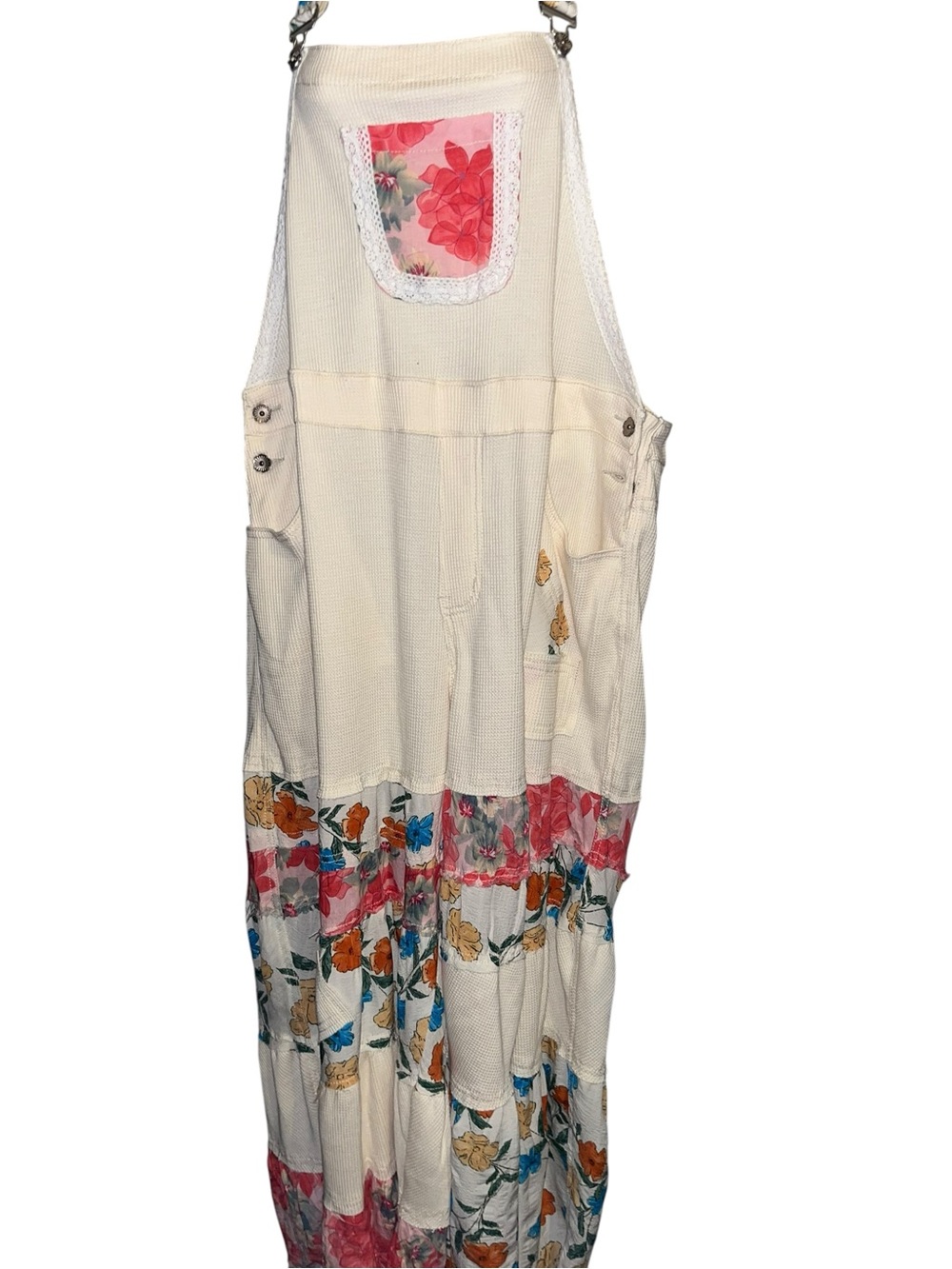 Cream Floral Patchwork Wide-Leg Overalls - Picture 10 of 12